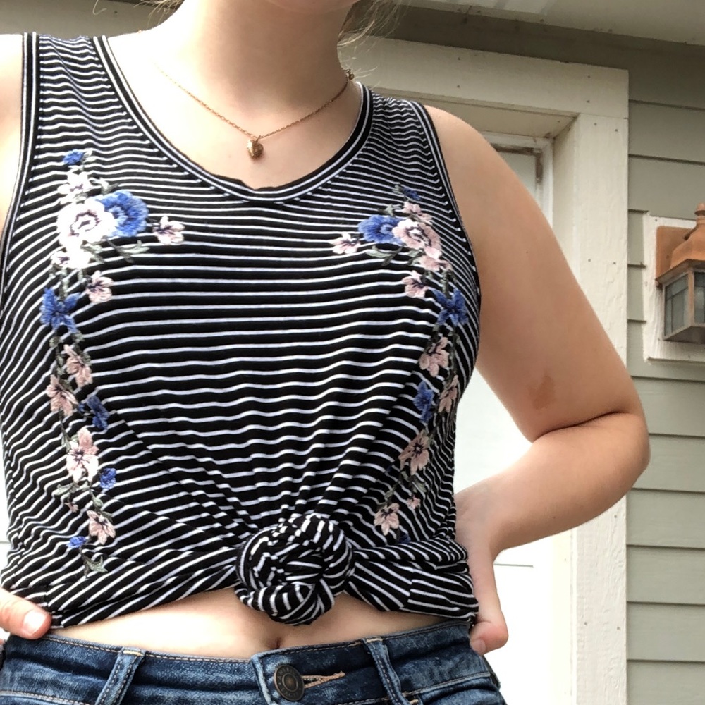 American eagle striped & embroidered tank top